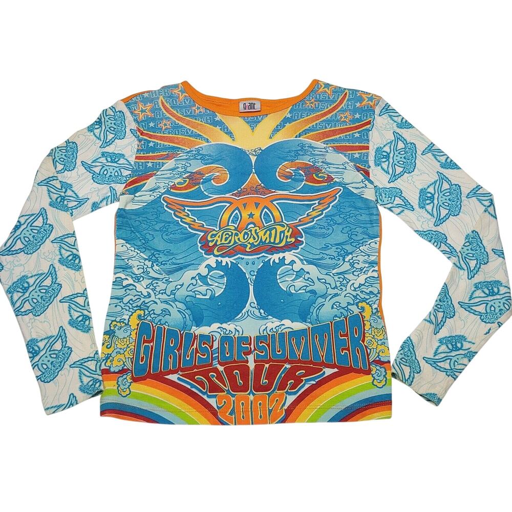 Vintage Aerosmith Girls of Summer Tour 2002 Shirt Women's Small All Over Print